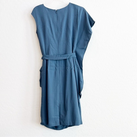 Lafayette 148 Women’s One Shoulder Ruffle Crepe Dress Tie Waist Blue Work 4 - Picture 6 of 7